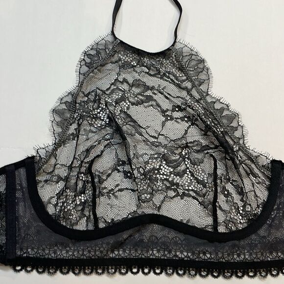 Victoria’s Secret Womens Very Sexy High Neck  Sheer Blk Lace Bralette Sz 34C - Picture 5 of 7